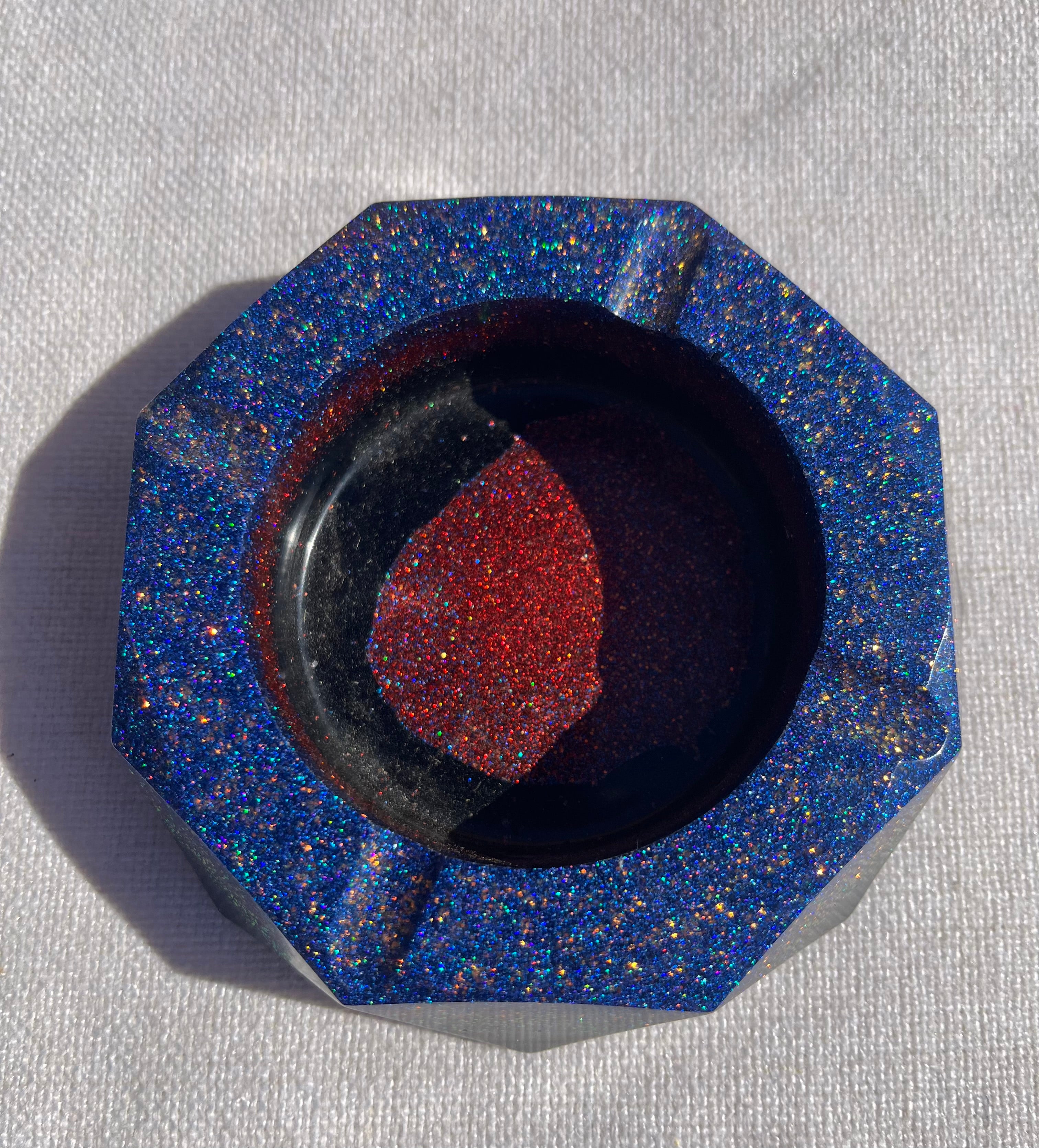 Custom Black Alcohol Ink and Glitter  Ashtray, Trinket Dish, Change Dish.
