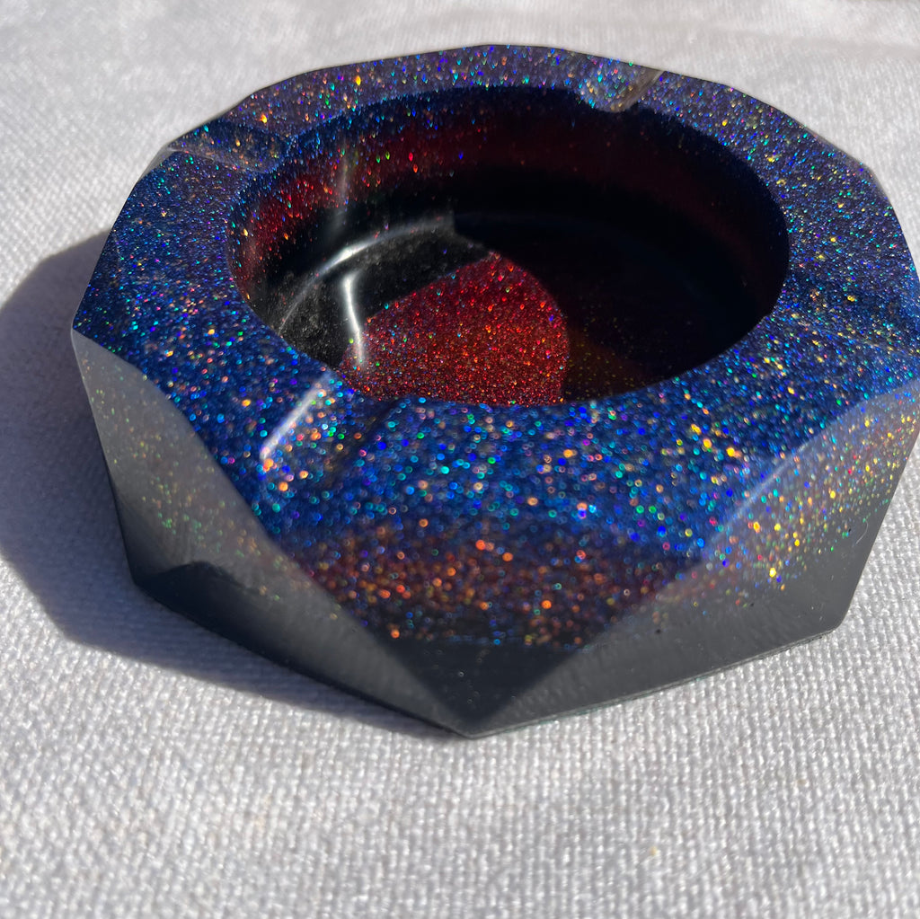 Custom Black Alcohol Ink and Glitter  Ashtray, Trinket Dish, Change Dish.