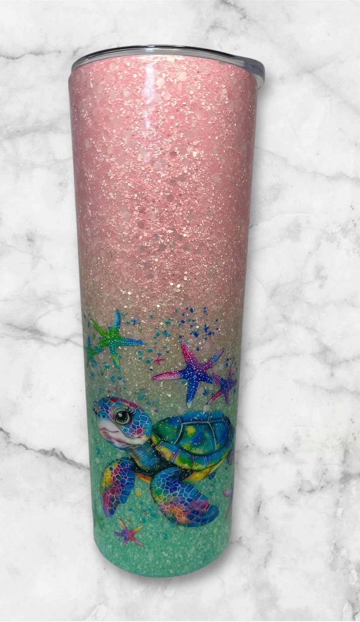 23. 20oz Pink and Turquoise Turtle Tumbler
