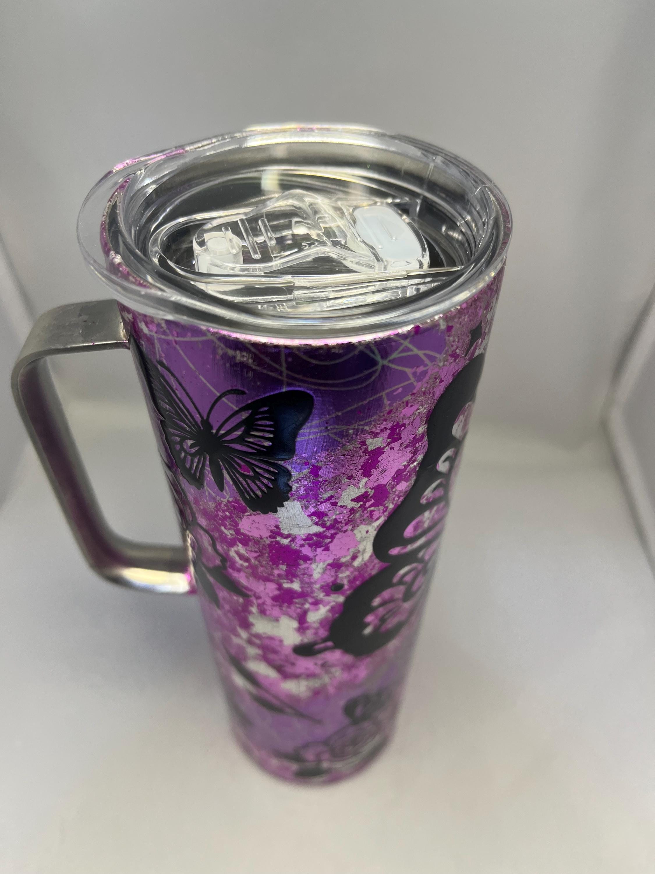 27. 20oz   Butterfly and Roses Tapered Tumbler with Handle