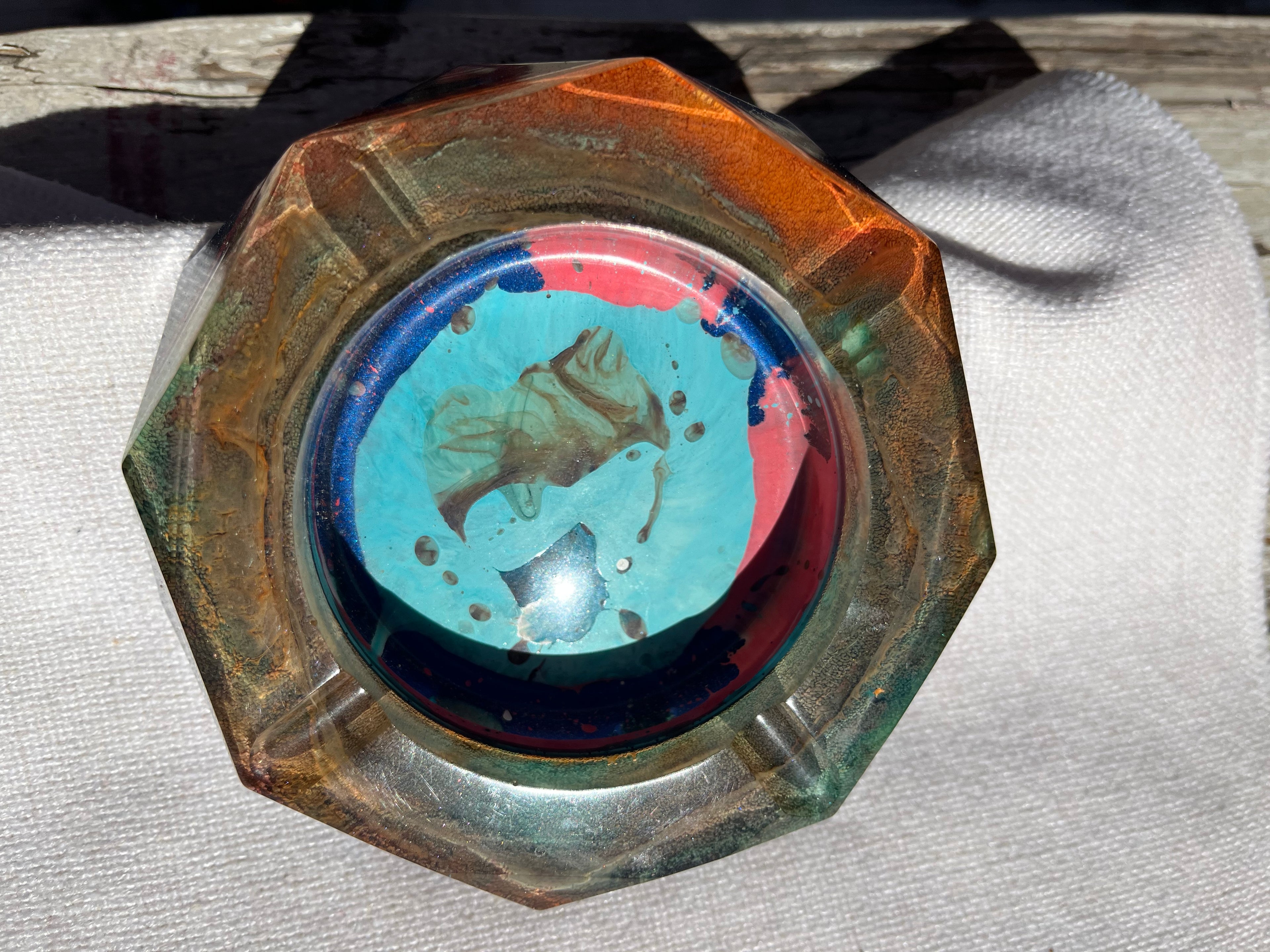 Custom Blue Mica and Alcohol Ink Ashtray, Trinket Dish, Change Dish.
