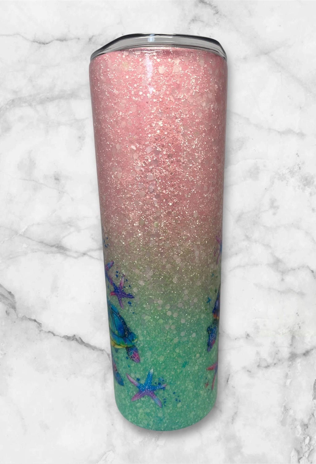 23. 20oz Pink and Turquoise Turtle Tumbler