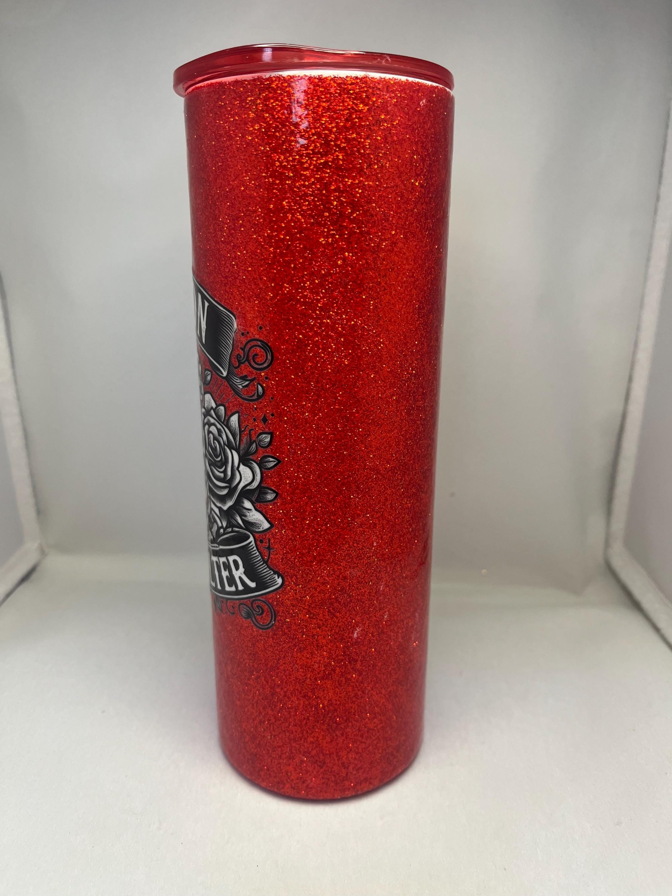 9. 20oz   Red Glitter Tumbler with Skull and Sarcasm Saying