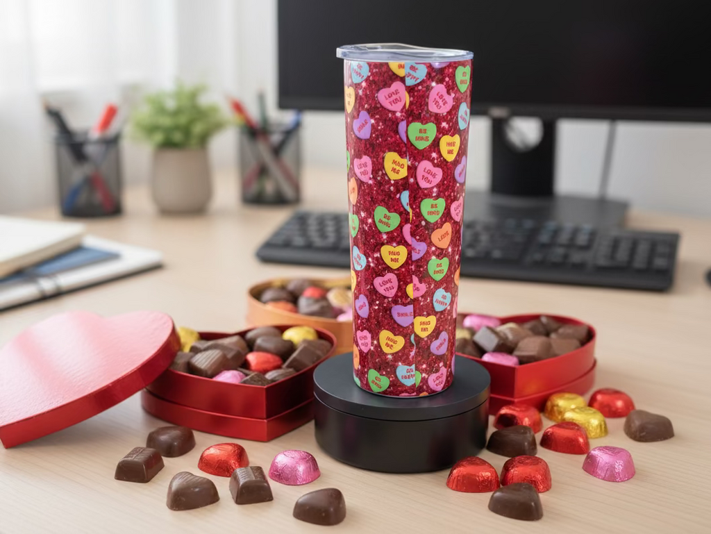 Candy Hearts Tumbler. Sublimation Cup