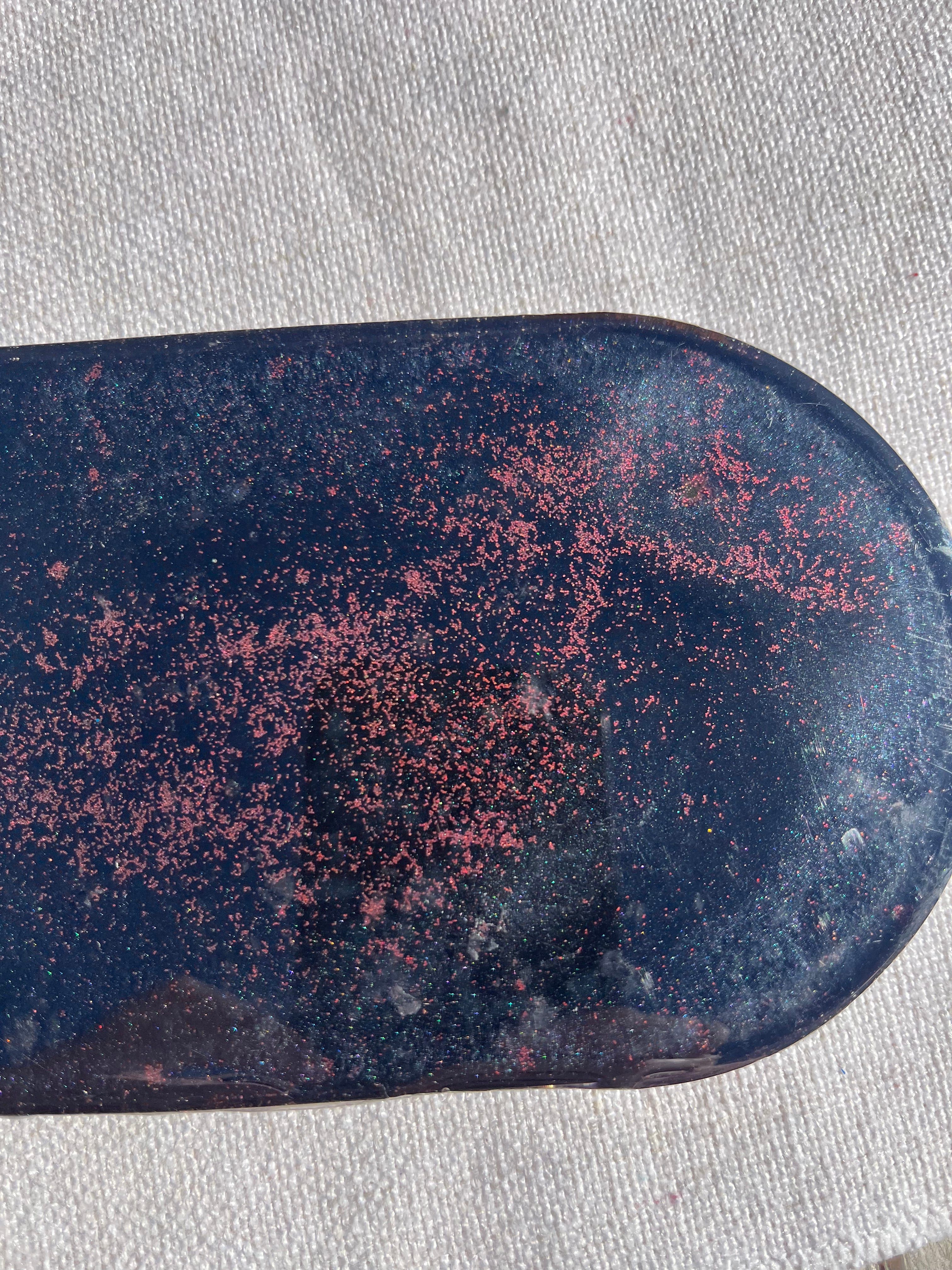 Green color shift and Red Glitter Oval Resin Trinket Tray
