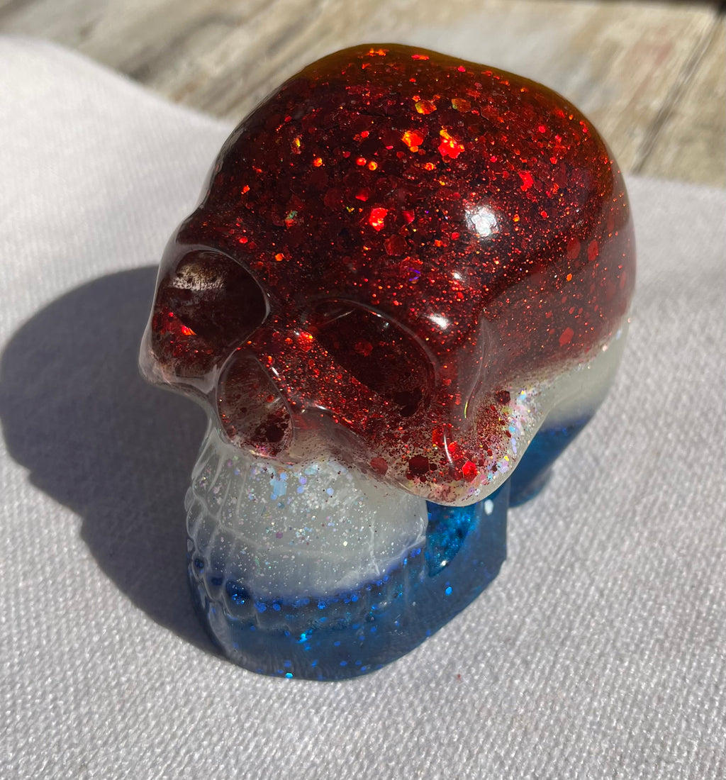 Patriotic Skull with Glitter and Resin