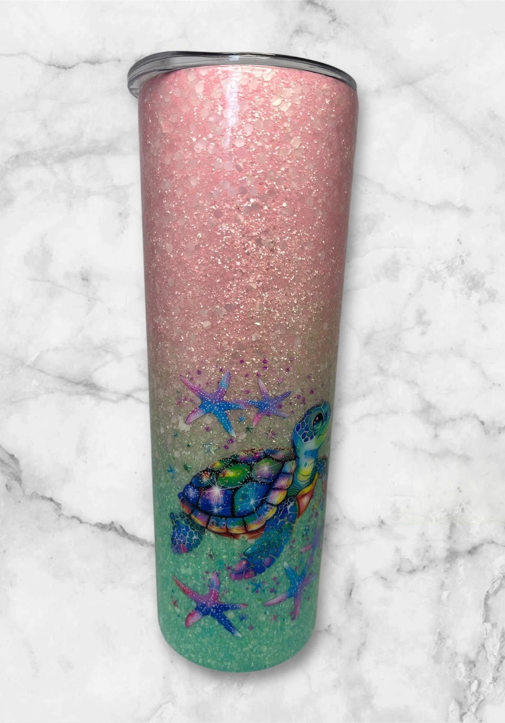 23. 20oz Pink and Turquoise Turtle Tumbler