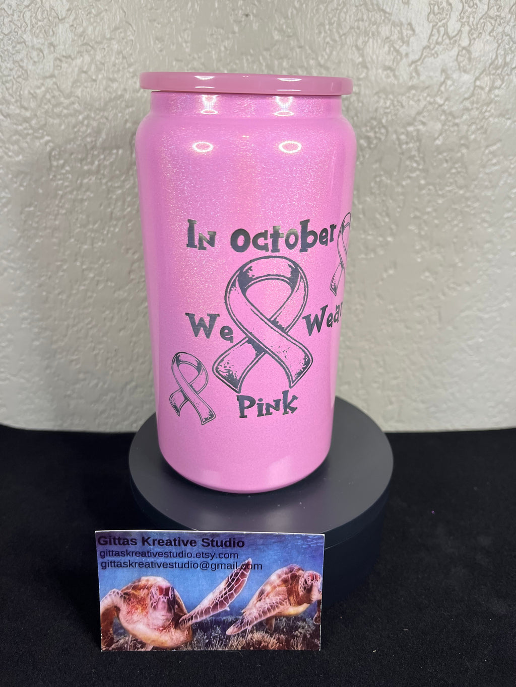 16oz laser edged Pink Shimmer Cancer Tumbler