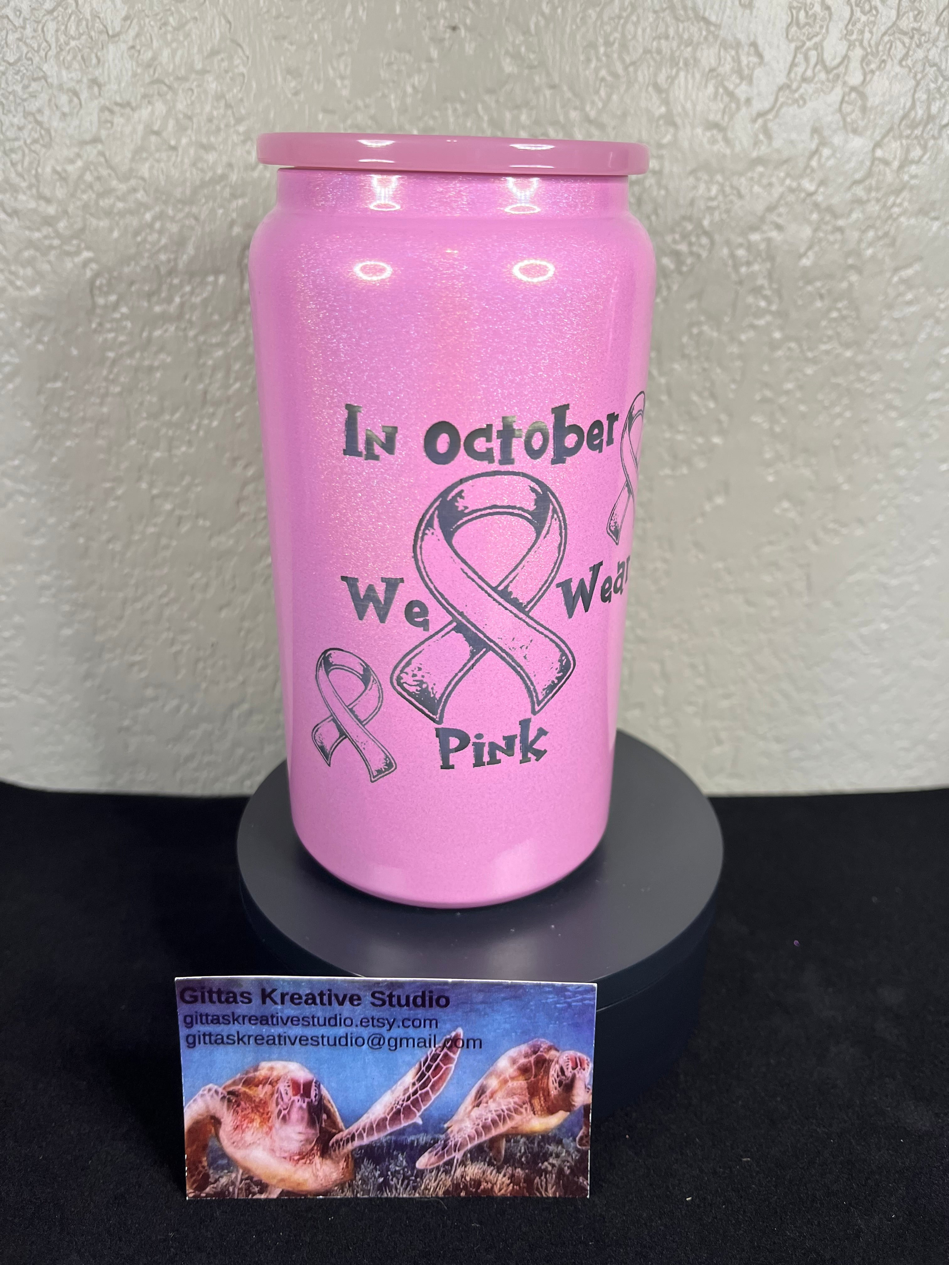 16oz laser edged Pink Shimmer Cancer Tumbler