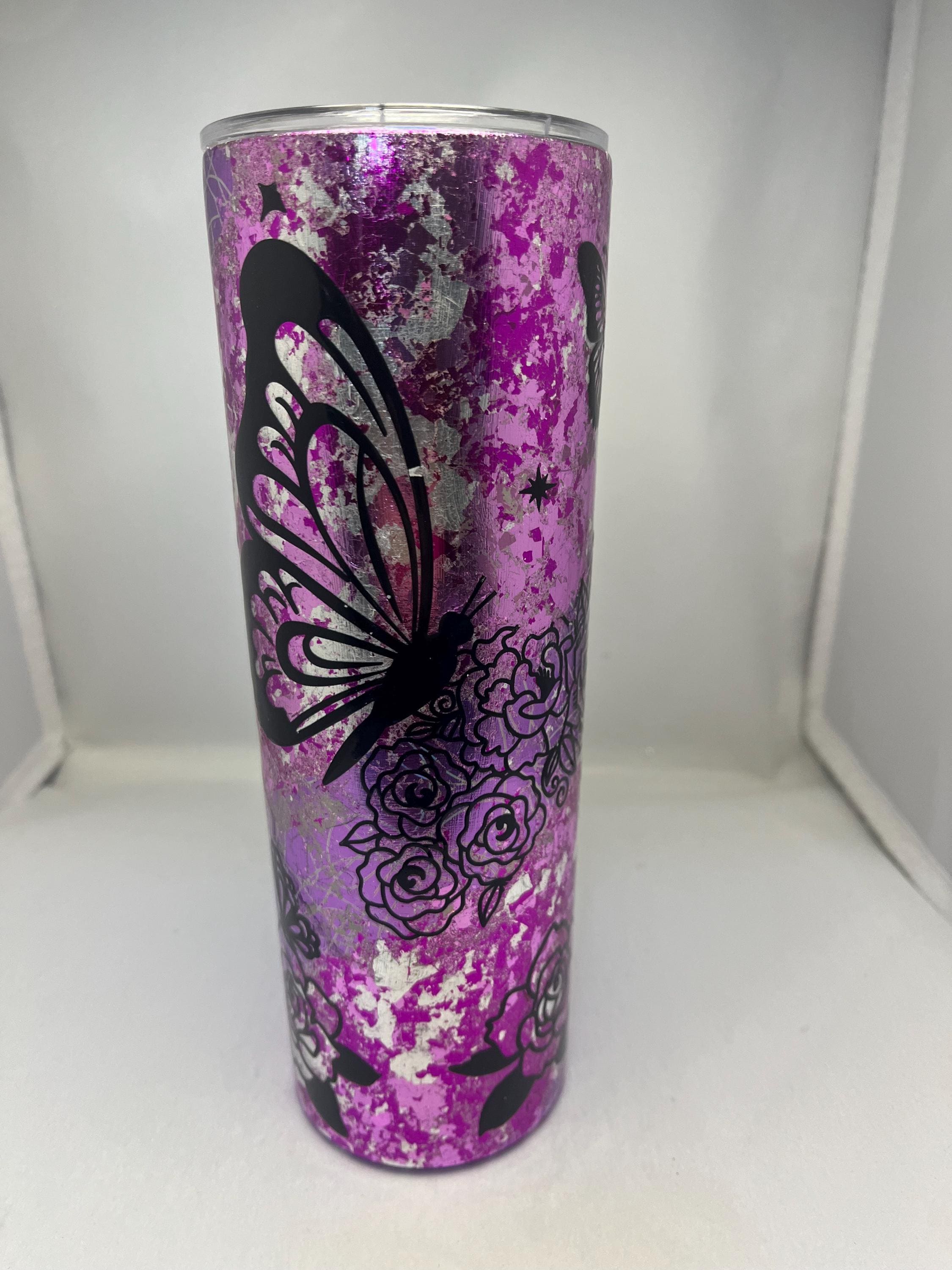 27. 20oz   Butterfly and Roses Tapered Tumbler with Handle