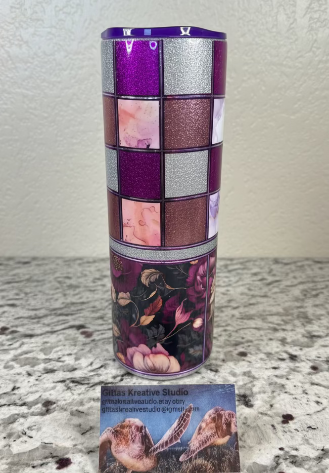 6.20oz   Silver and Purple Checkerboard Tumbler