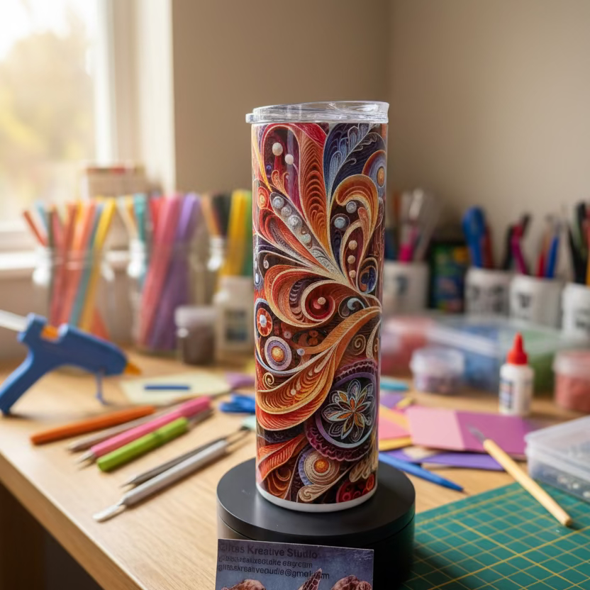 20oz Paper Quilling Design Tumbler. Sublimation Cup