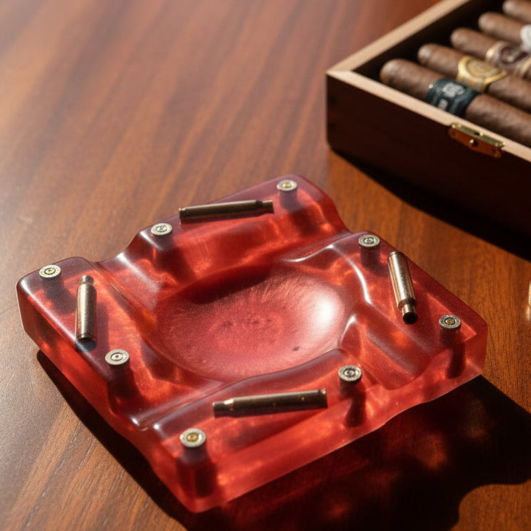 Custom Cigar Ashtray. Resin Luxury Cigar Ashtray with Bullets. Epoxy Ashtray, Ammo Ashtray, Ammo Trinket Dish