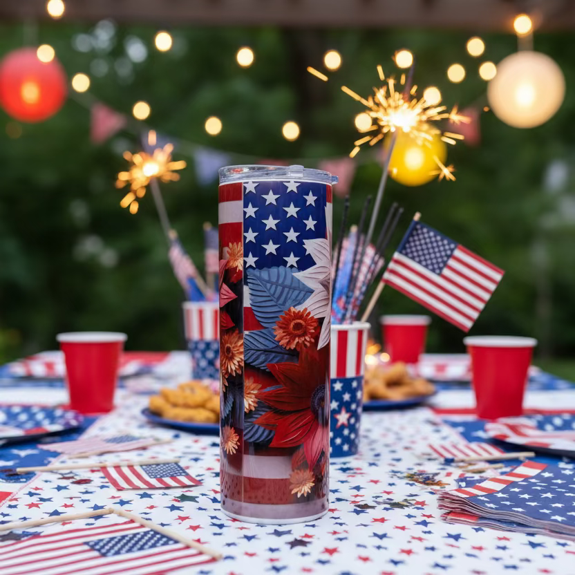 20oz American Flag and Sunflower Sublimation Tumbler