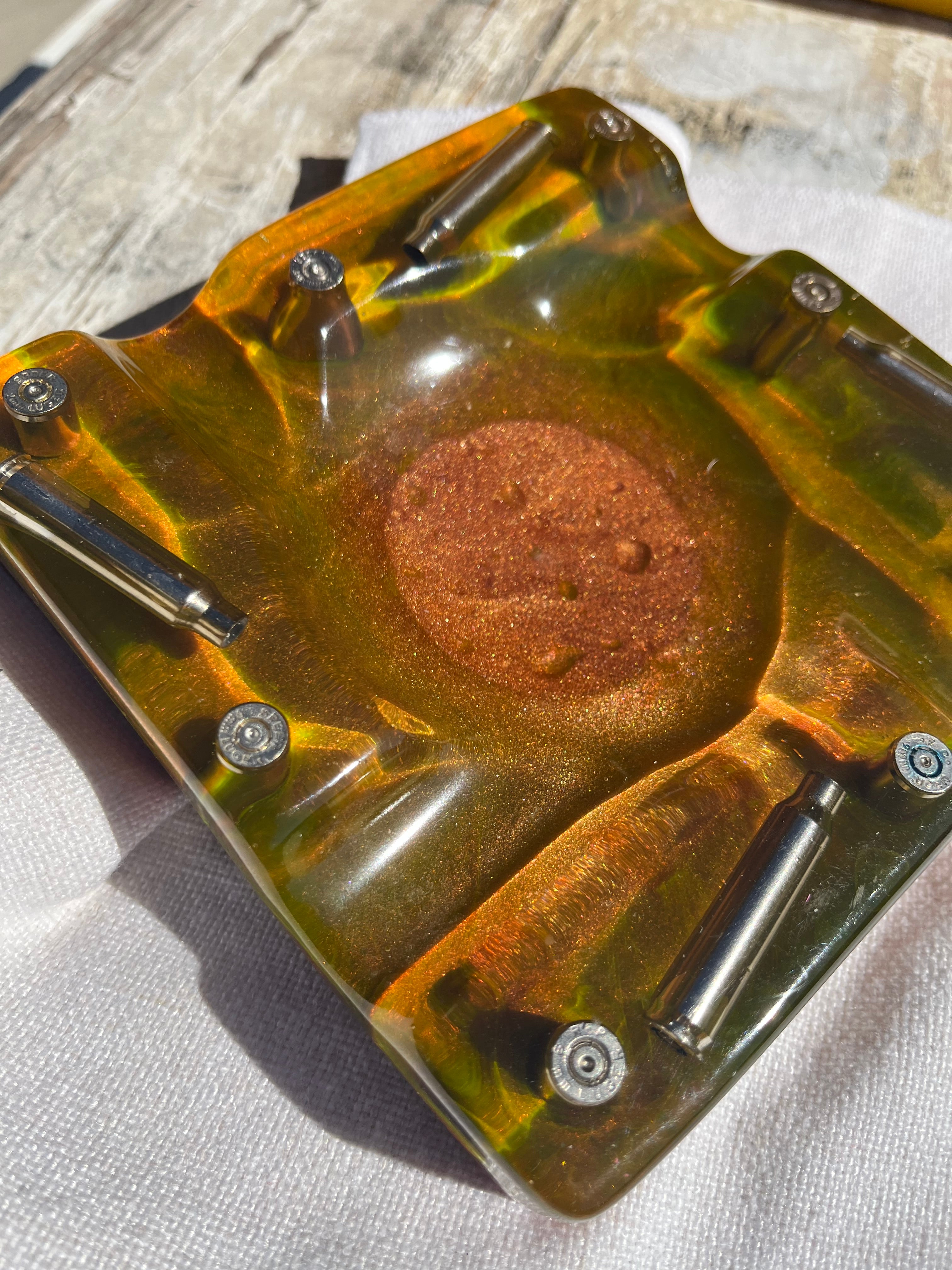 Custom Cigar Ashtray. Resin Luxury Cigar Ashtray with Bullets. Epoxy Ashtray, Ammo Ashtray, Ammo Trinket Dish