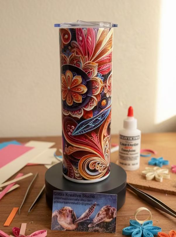 20oz Paper Quilling Design Tumbler. Sublimation Cup