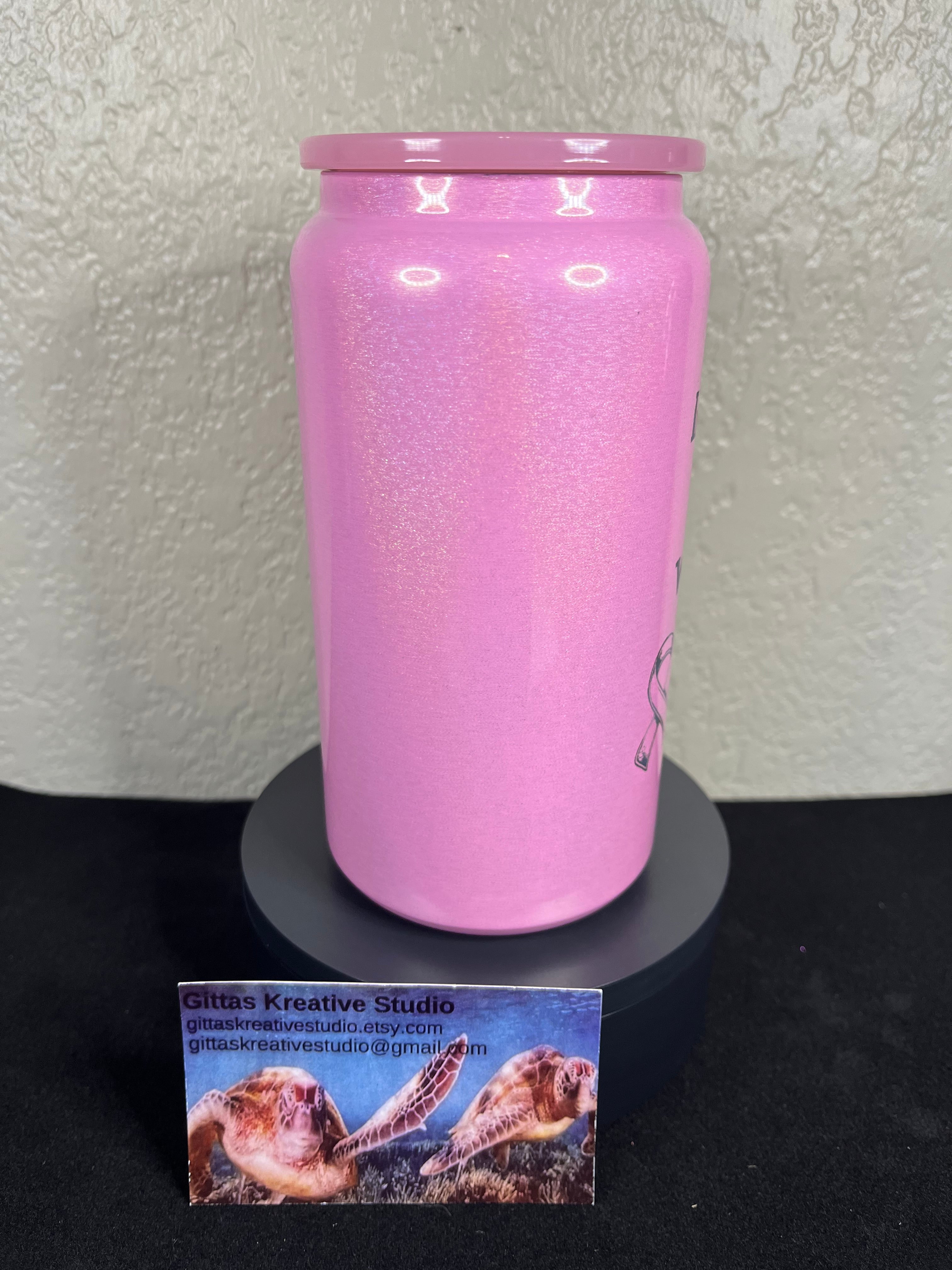 16oz laser edged Pink Shimmer Cancer Tumbler