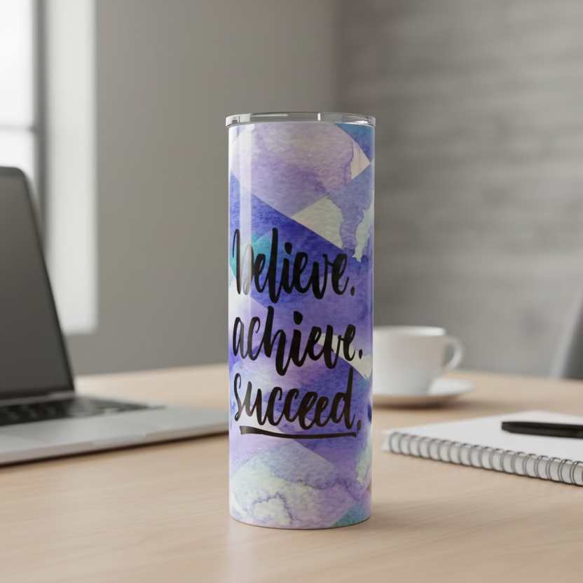 20oz Believe, Achieve , Succeed Abstract Watercolor Tumbler. Sublimation Cup