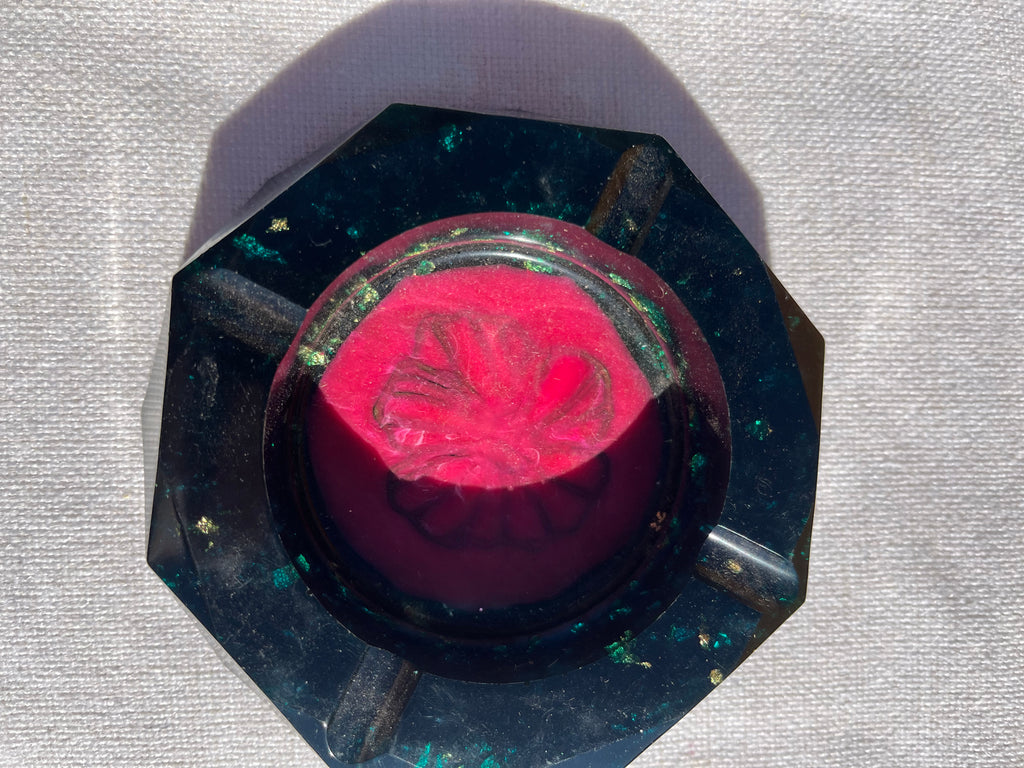 Custom Black Alcohol Ink, Pink Mica with  Gold Flakes Ashtray, Trinket Dish, Change Dish.