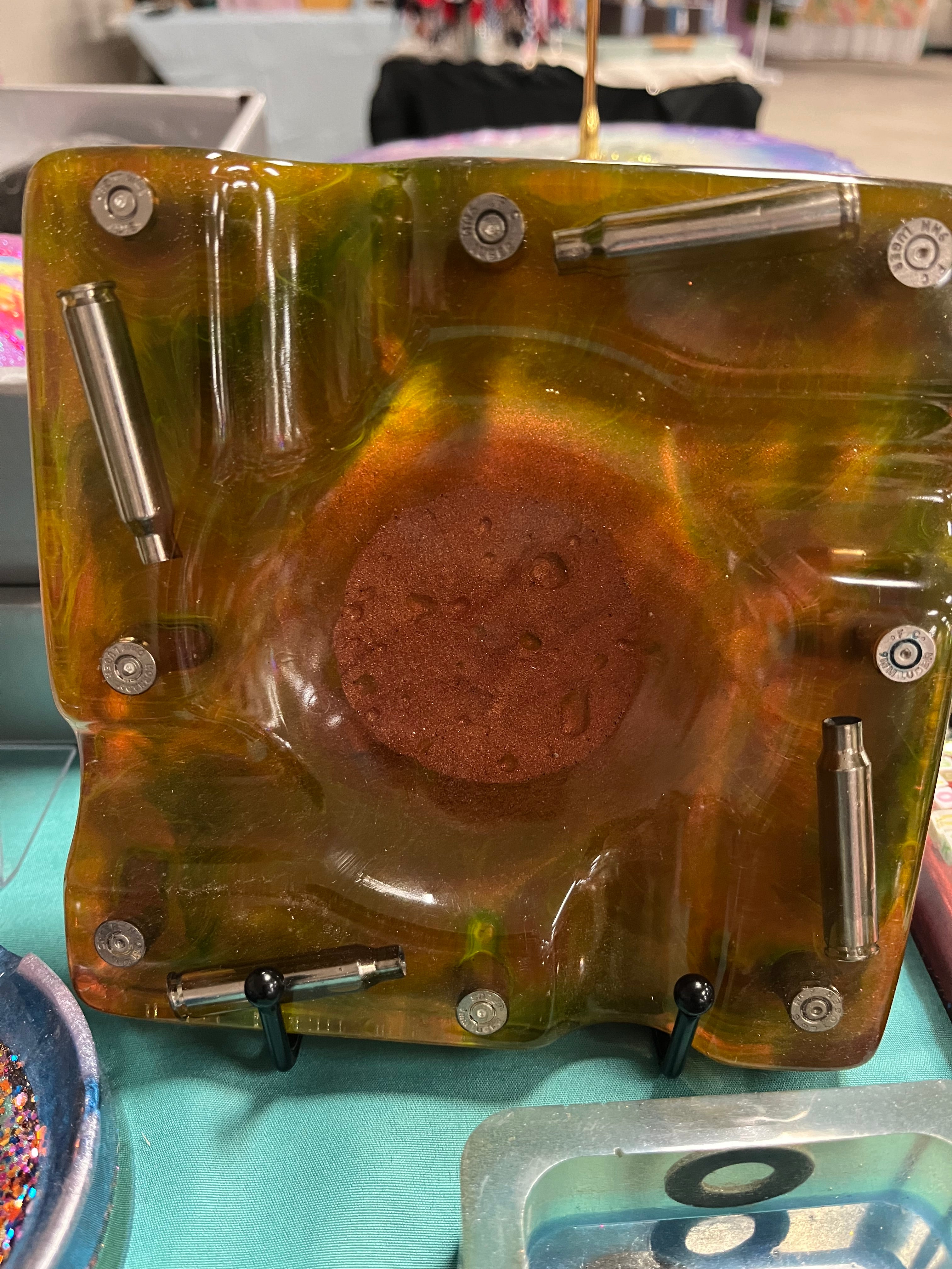 Custom Cigar Ashtray. Resin Luxury Cigar Ashtray with Bullets. Epoxy Ashtray, Ammo Ashtray, Ammo Trinket Dish