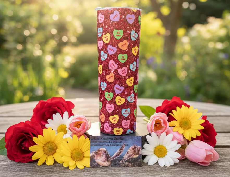 Candy Hearts Tumbler. Sublimation Cup