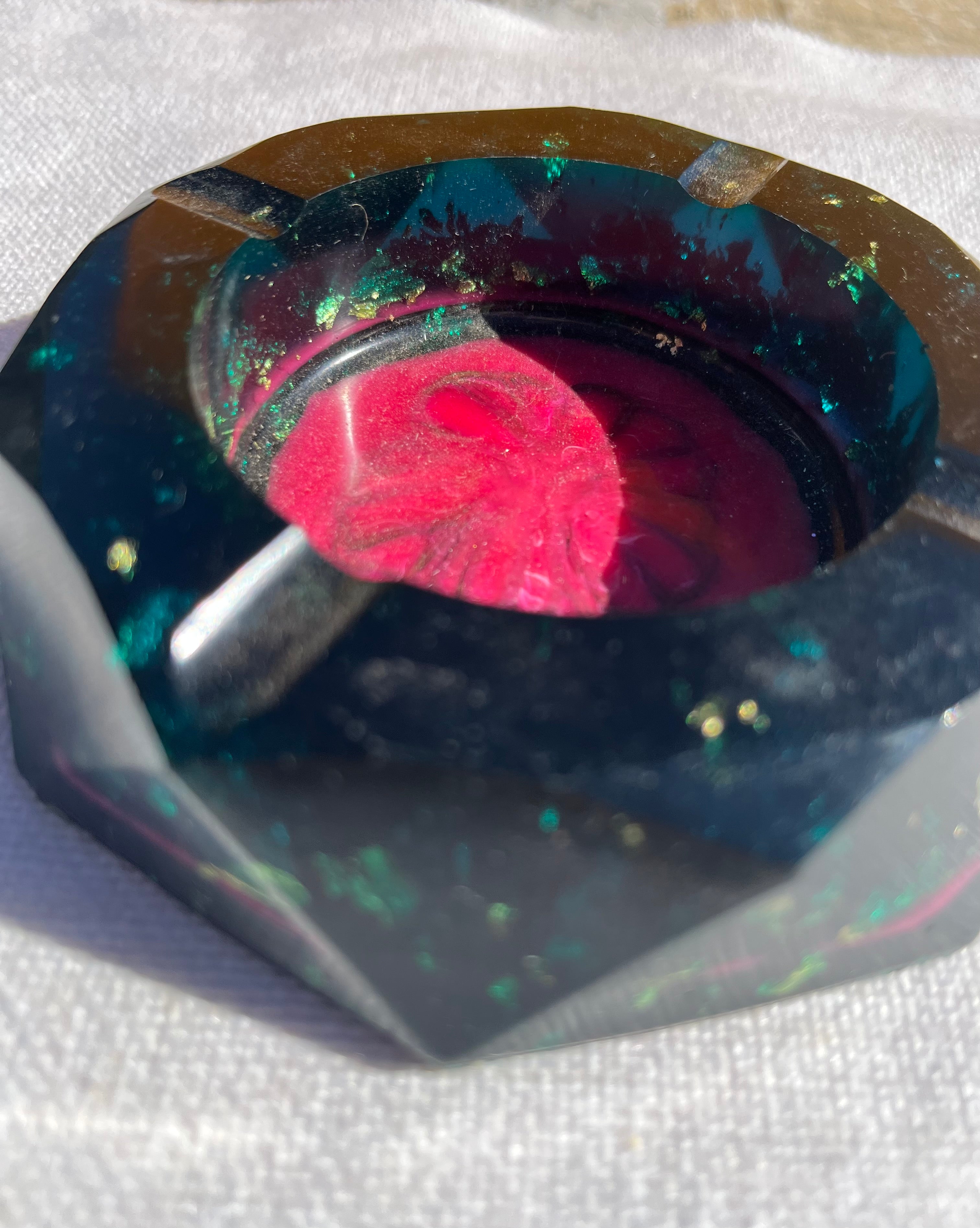 Custom Black Alcohol Ink, Pink Mica with  Gold Flakes Ashtray, Trinket Dish, Change Dish.