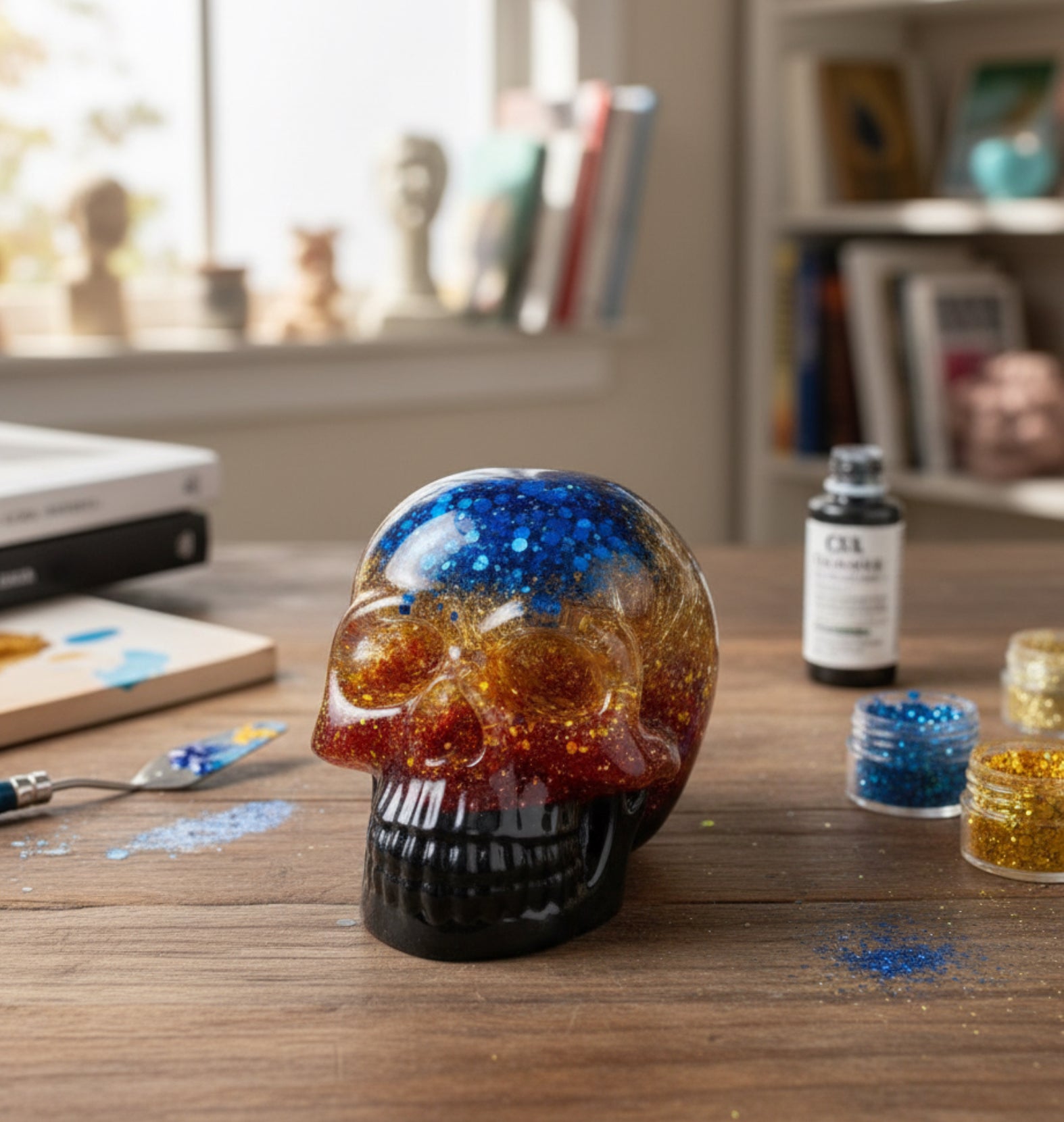 Skull with Glitter, Beads  and Resin