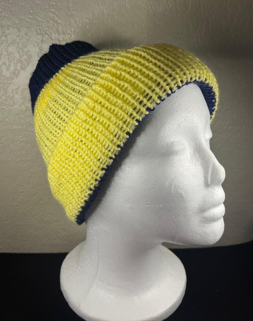 Blue and Yellow Striped Reversible Hat or Beanie