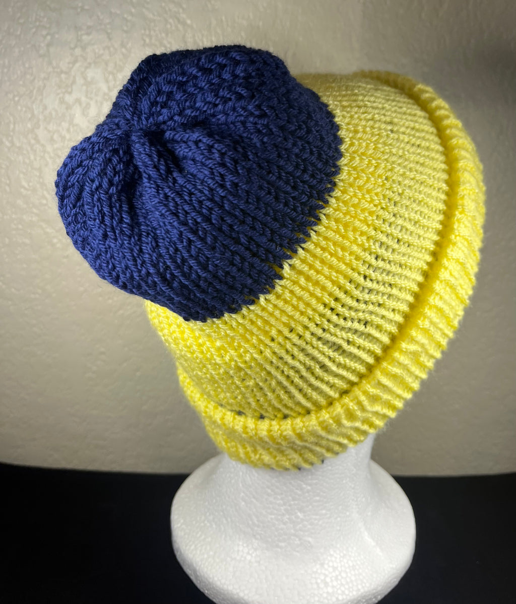 Blue and Yellow Striped Reversible Hat or Beanie