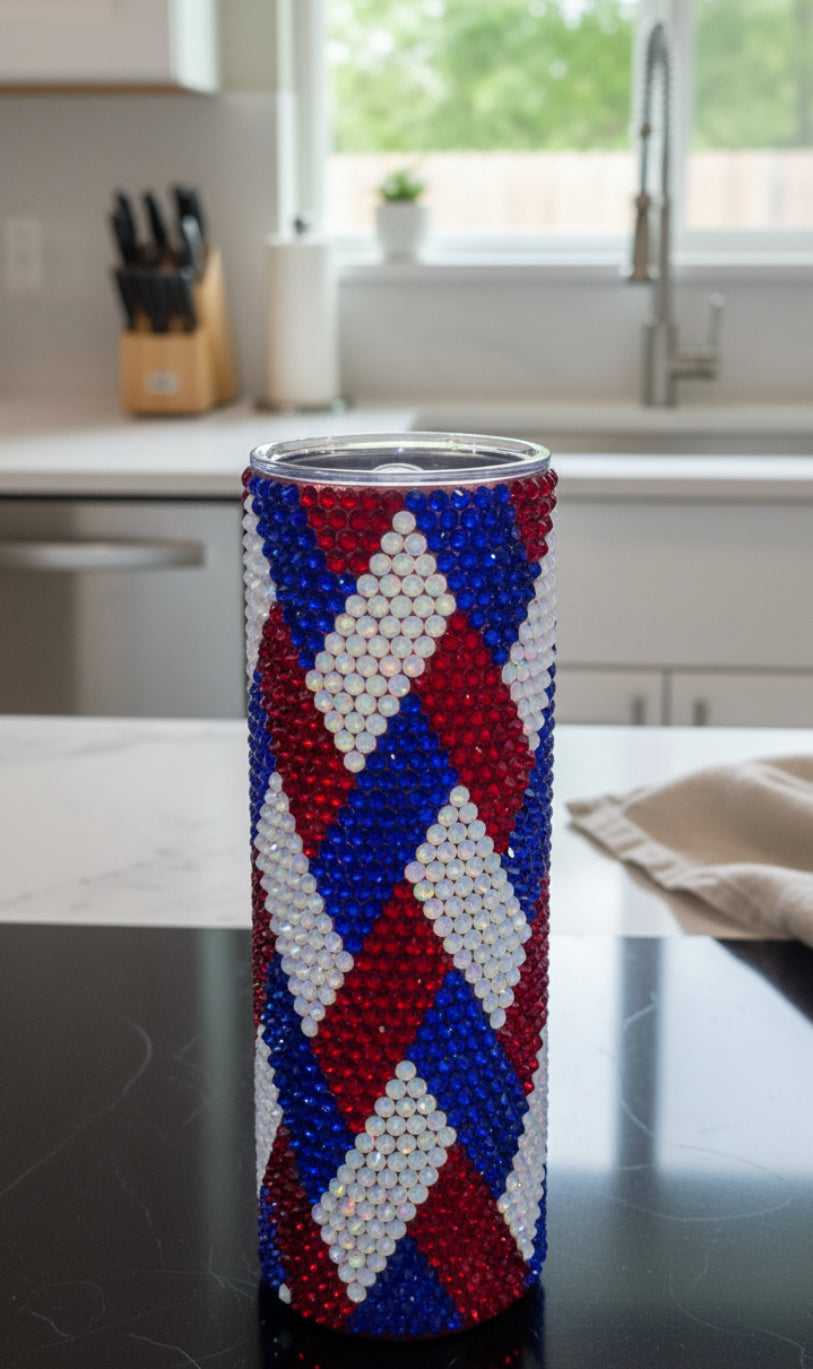 20oz Patriotic Glass Rhinestone Tumbler