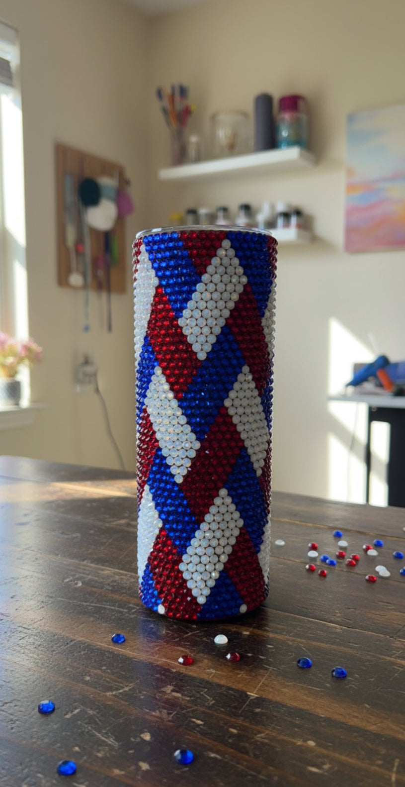 20oz Patriotic Glass Rhinestone Tumbler