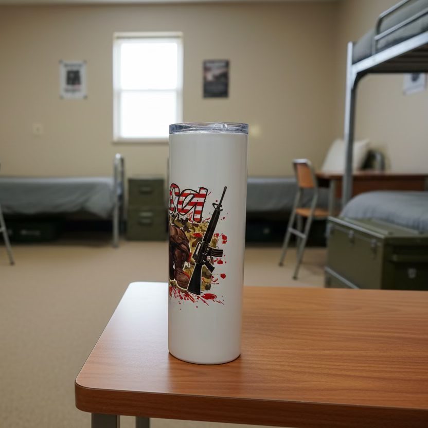 20oz USA Combat Boots with Weapons Sublimation Tumbler