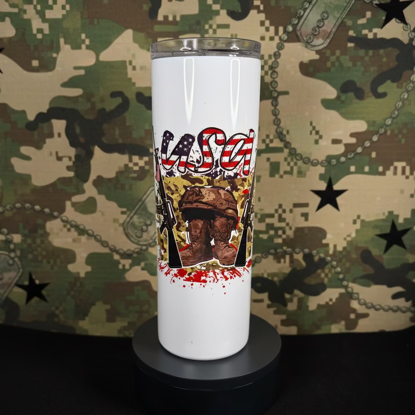 20oz USA Combat Boots with Weapons Sublimation Tumbler
