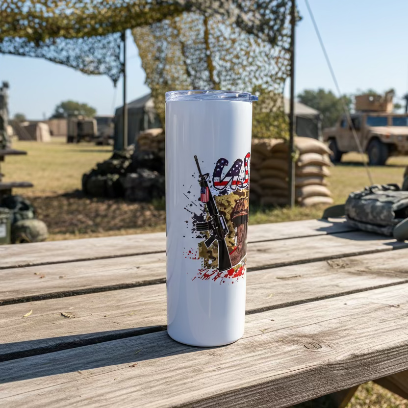 20oz USA Combat Boots with Weapons Sublimation Tumbler