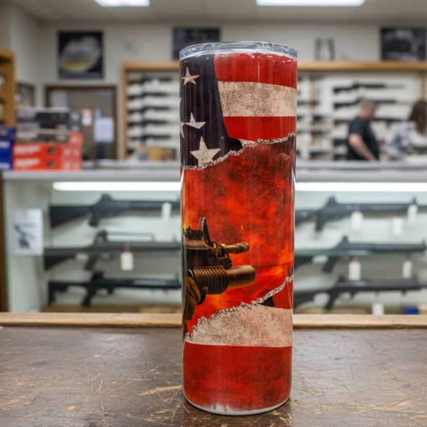 Soldier with American Flag Tumbler Sublimation Cup