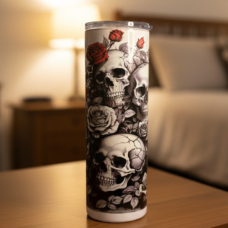 20oz Shimmer Roses and Skulls Sublimation Tumbler