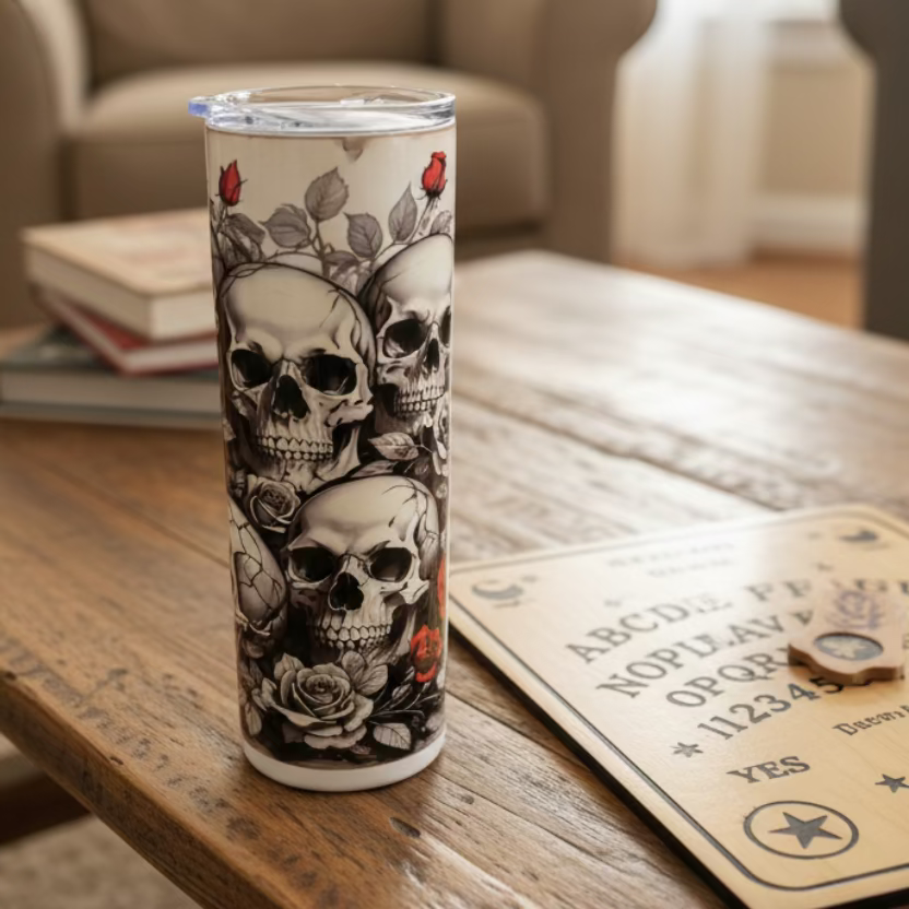 20oz Shimmer Roses and Skulls Sublimation Tumbler