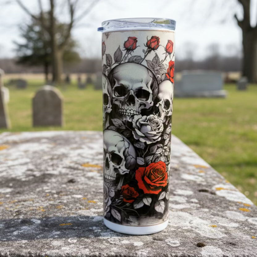20oz Shimmer Roses and Skulls Sublimation Tumbler