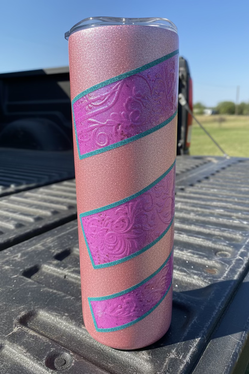 30oz Tumbler with Turquoise and Pink Accents