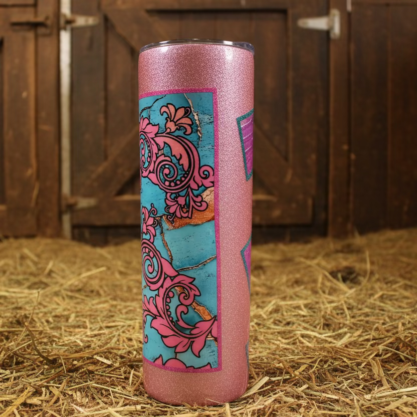 30oz Tumbler with Turquoise and Pink Accents