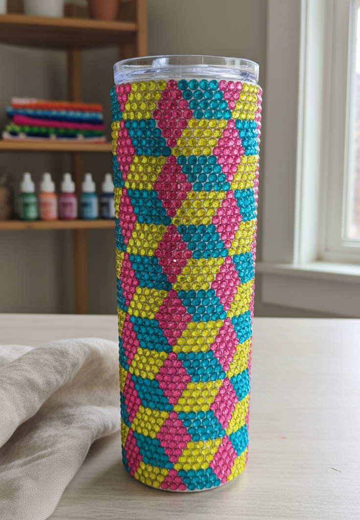 20oz Geometric Design Glass Rhinestone Tumbler