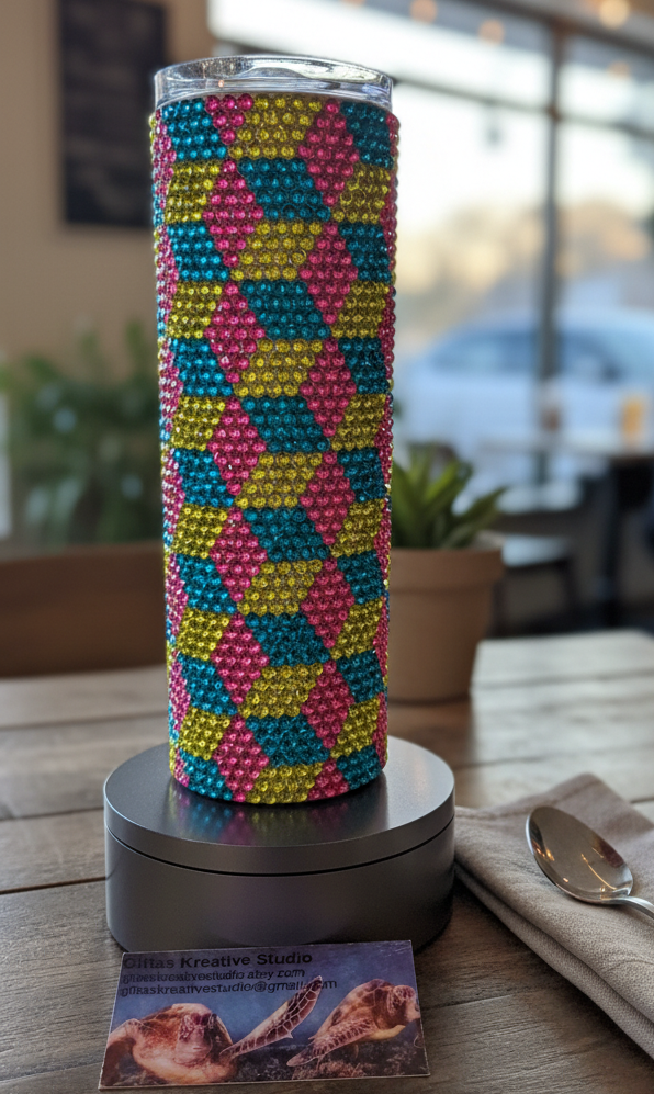 20oz Geometric Design Glass Rhinestone Tumbler