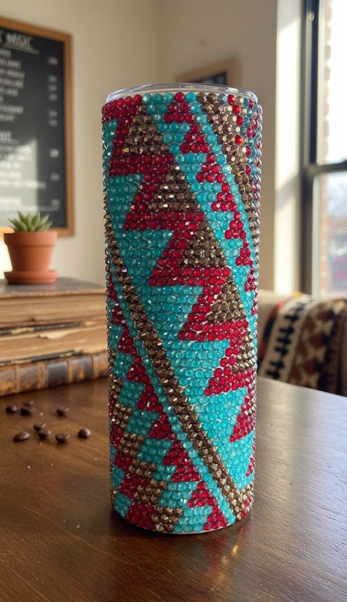 20oz Western Look Glass Rhinestone Tumbler