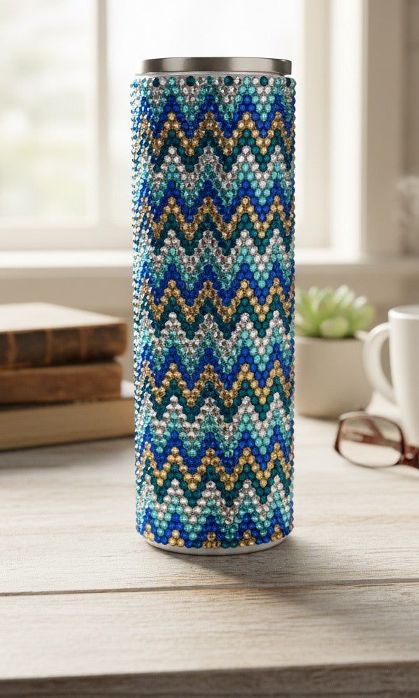 30oz Zig Zag Pattern Glass Rhinestone Tumbler