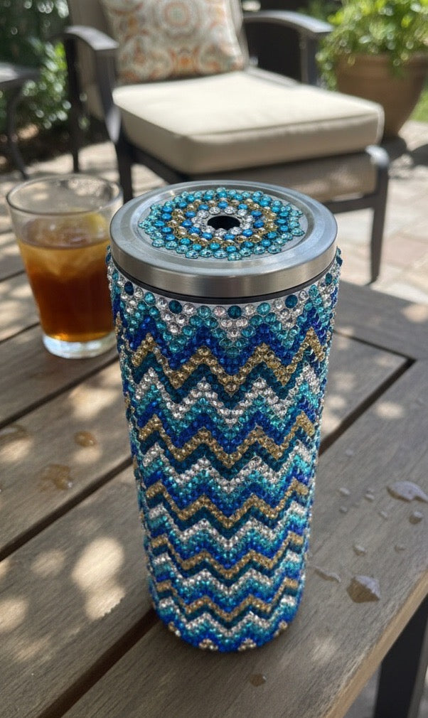 30oz Zig Zag Pattern Glass Rhinestone Tumbler