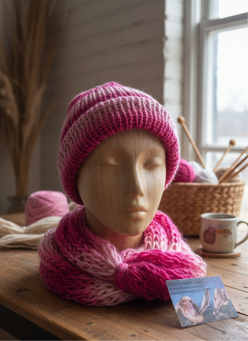 Reversible Beanie or Hat with Infinity Scarf Set