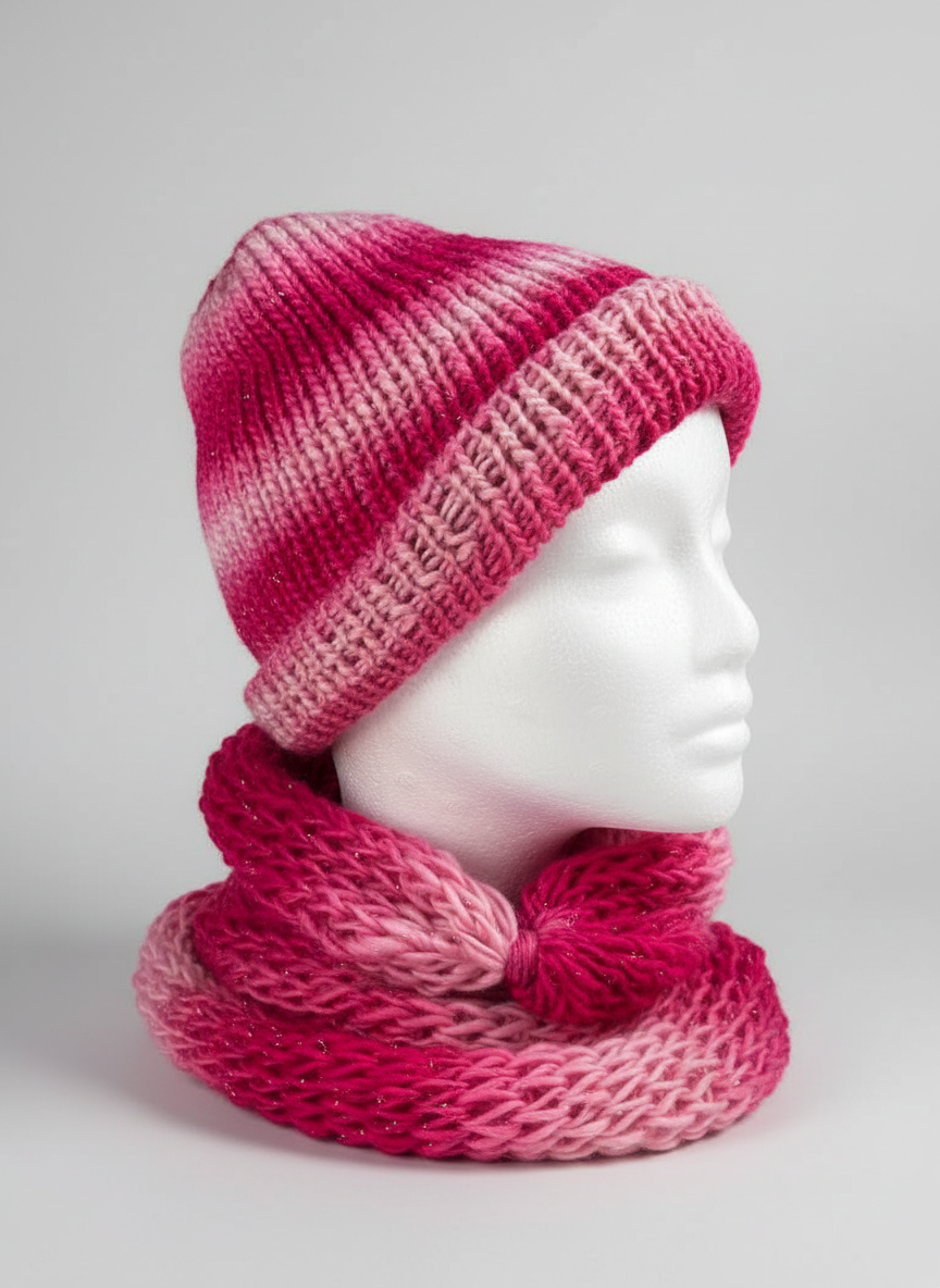 Reversible Beanie or Hat with Infinity Scarf Set