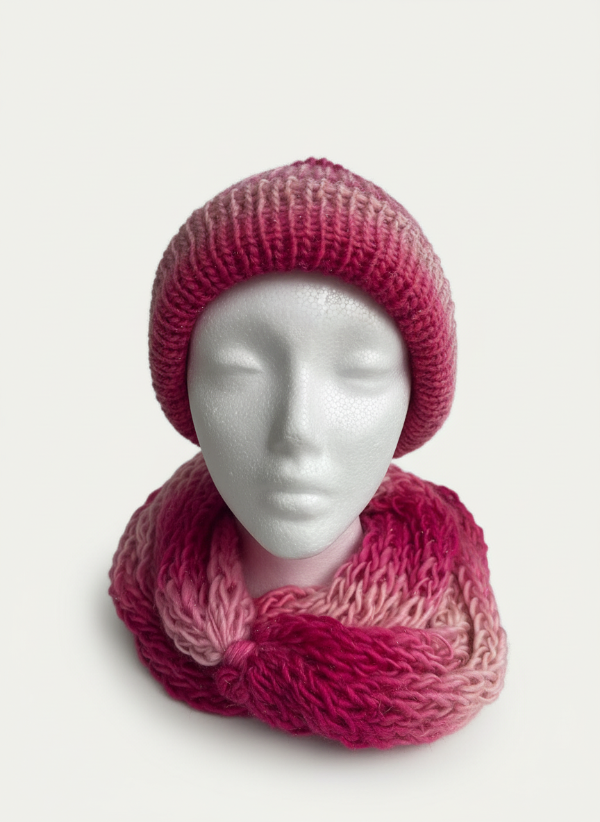 Reversible Beanie or Hat with Infinity Scarf Set
