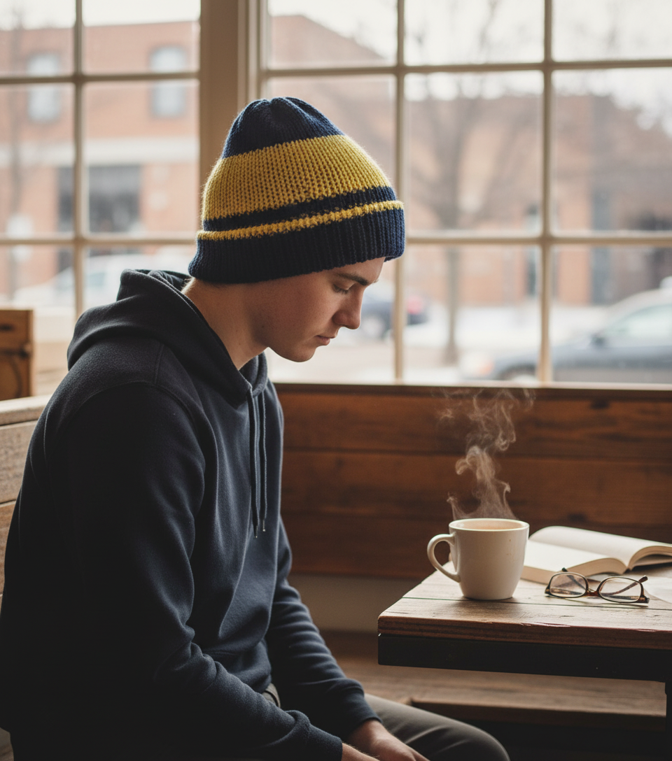 Blue and Yellow Striped Reversible Hat or Beanie