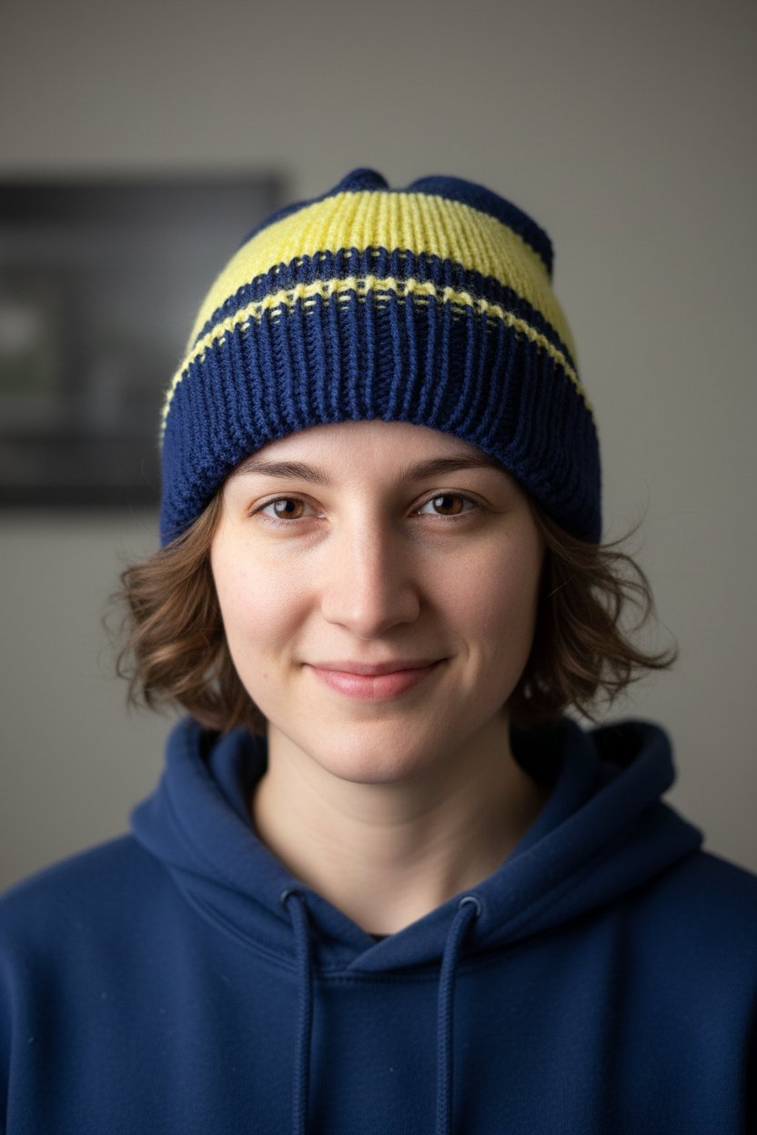 Blue and Yellow Striped Reversible Hat or Beanie